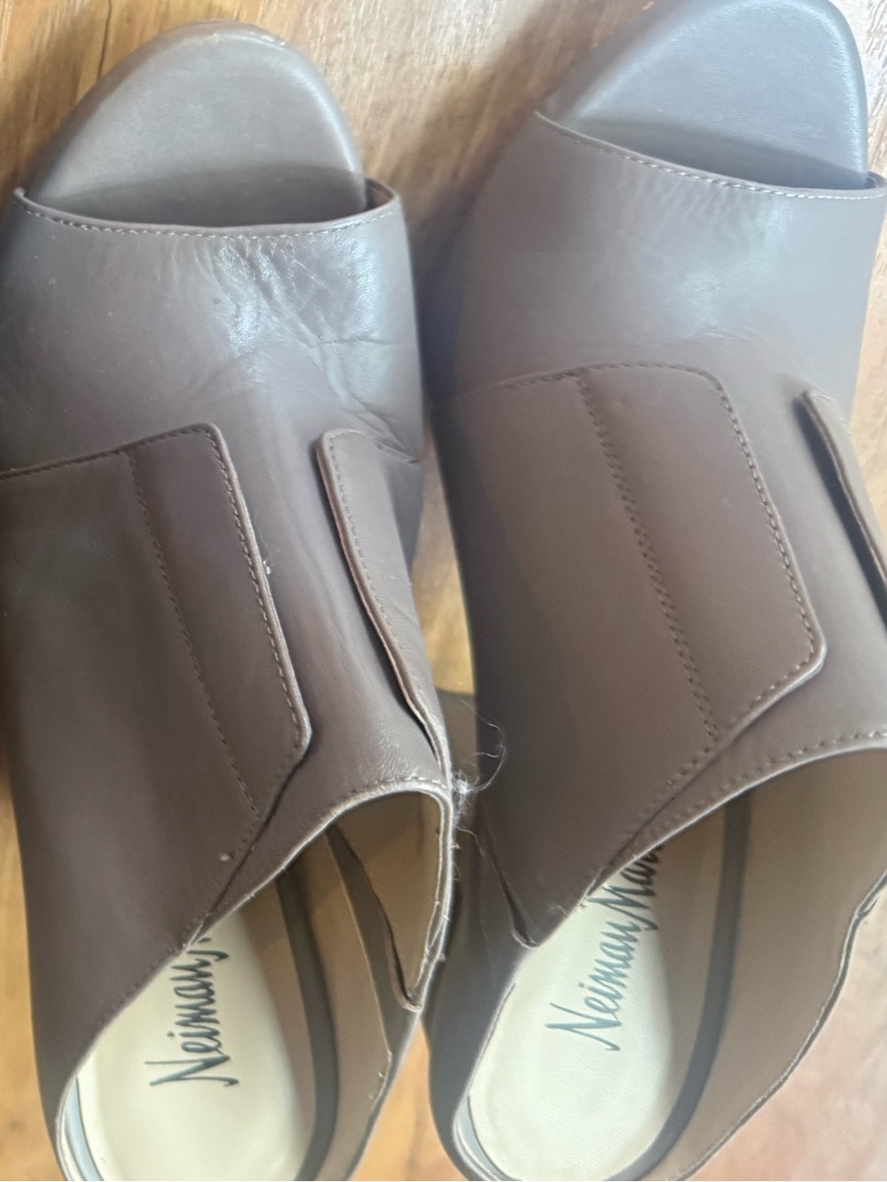 Neiman Marcus Brown Leather Slide Mules